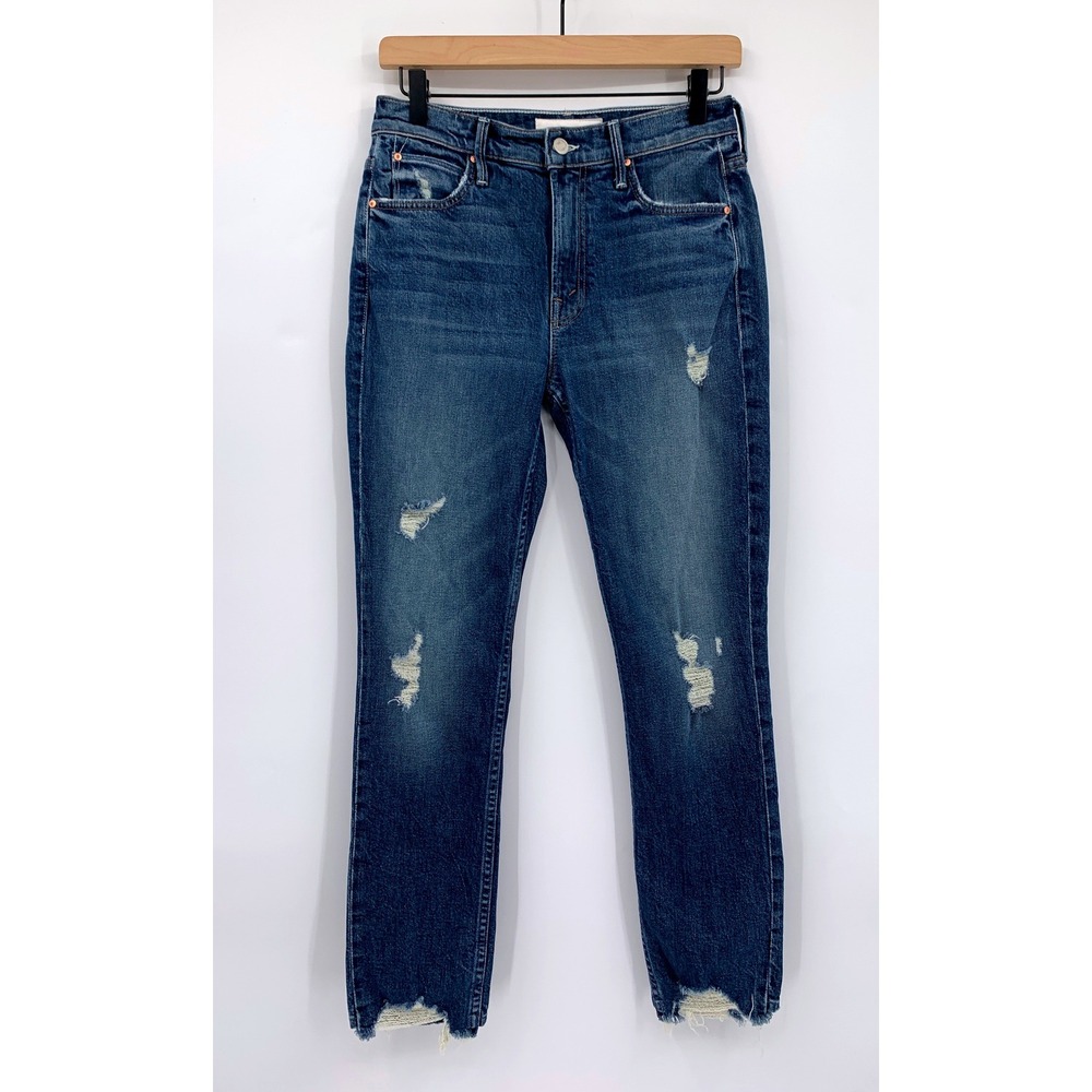 Mother Jeans Womens 27 Blue The Flirt Ankle Distressed Raw Hem High Rise Denim